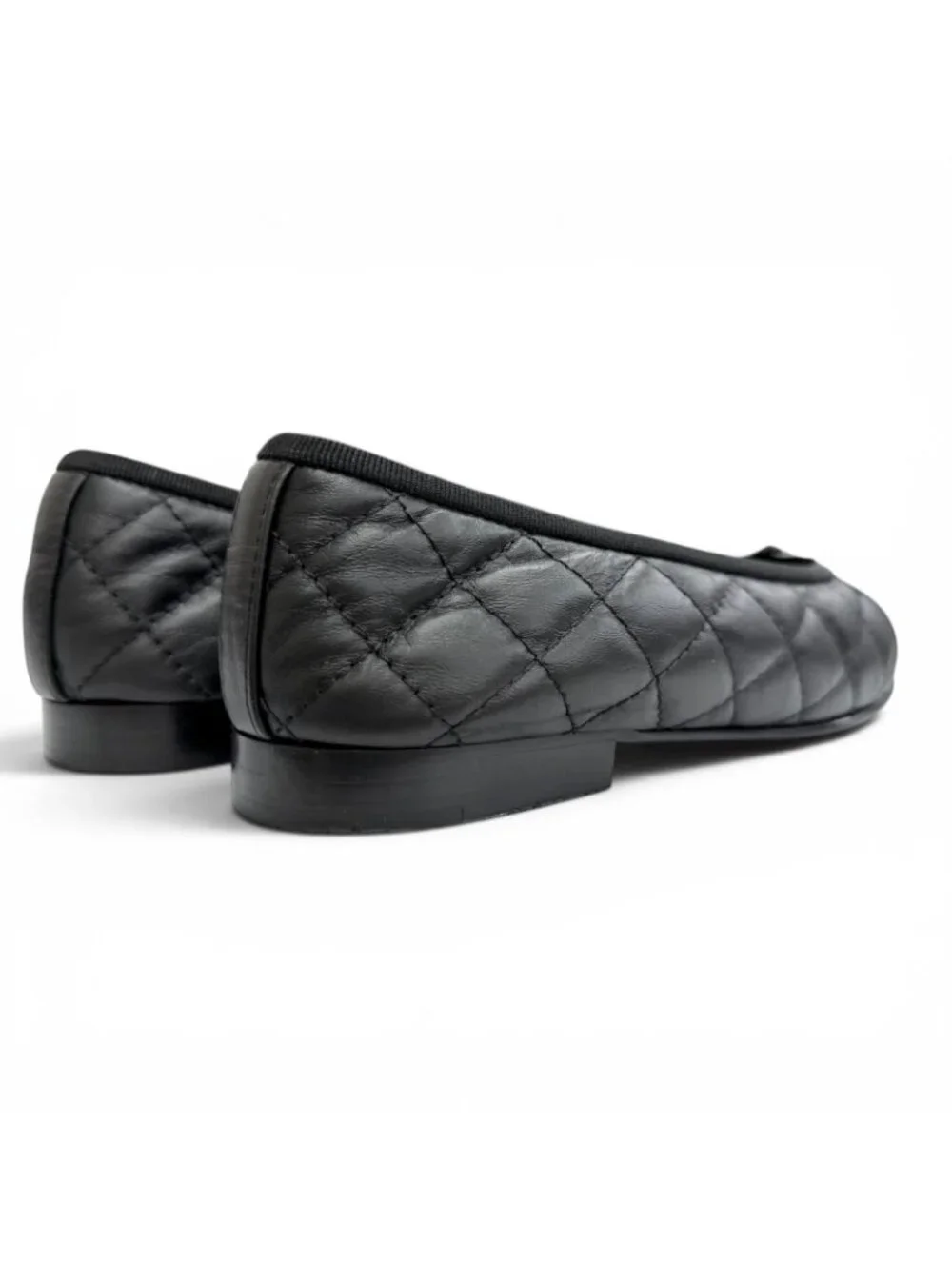 Chanel CC Logo Ribbon Quilted Leather Flat Pumps Black 35 Italian
